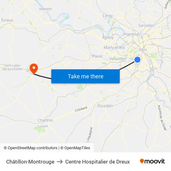 Châtillon-Montrouge to Centre Hospitalier de Dreux map