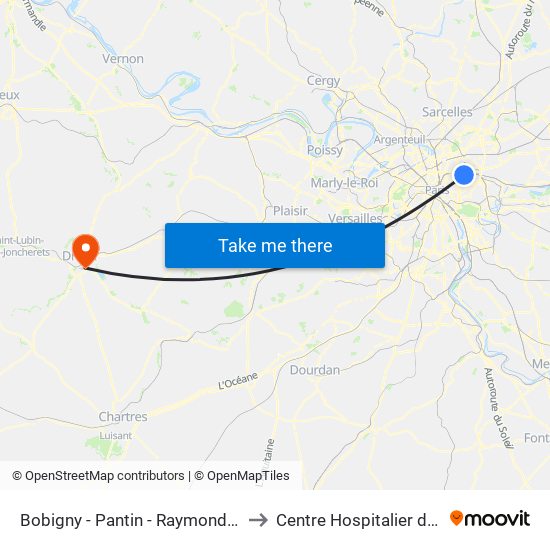 Bobigny - Pantin - Raymond Queneau to Centre Hospitalier de Dreux map
