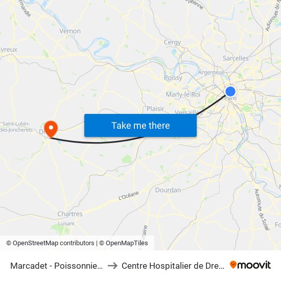 Marcadet - Poissonniers to Centre Hospitalier de Dreux map