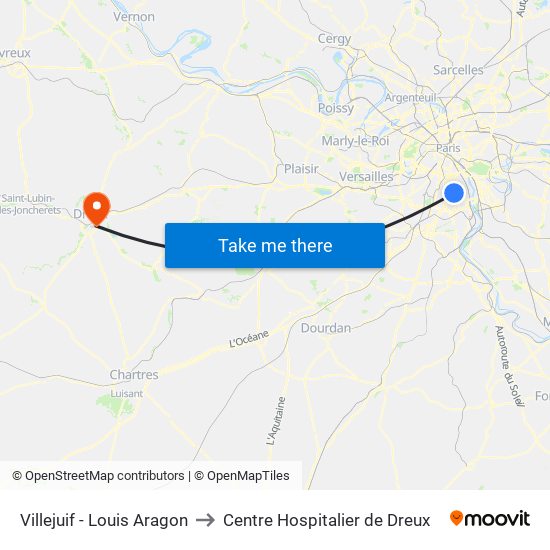 Villejuif - Louis Aragon to Centre Hospitalier de Dreux map