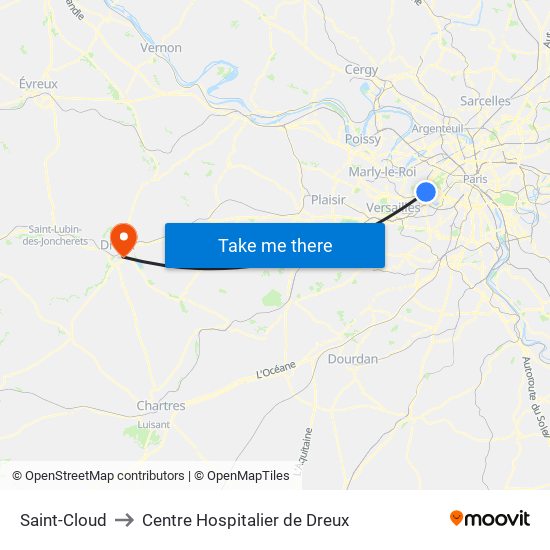 Saint-Cloud to Centre Hospitalier de Dreux map