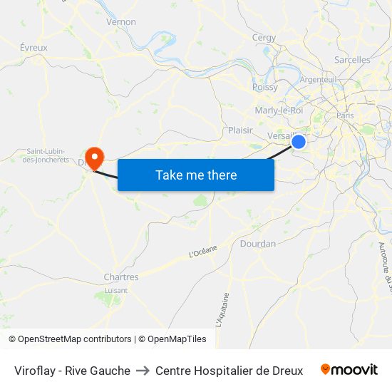 Viroflay - Rive Gauche to Centre Hospitalier de Dreux map