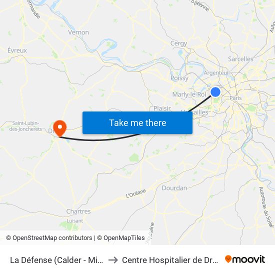 La Défense (Calder - Miro) to Centre Hospitalier de Dreux map