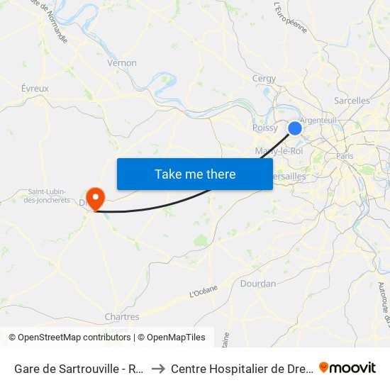 Gare de Sartrouville - RER to Centre Hospitalier de Dreux map