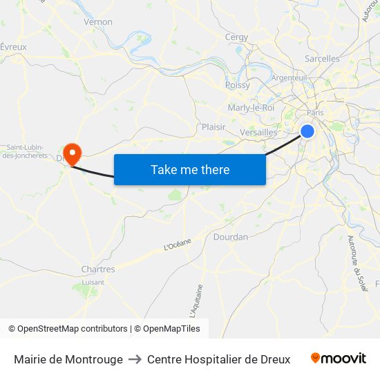 Mairie de Montrouge to Centre Hospitalier de Dreux map