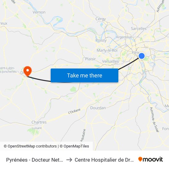 Pyrénées - Docteur Netter to Centre Hospitalier de Dreux map