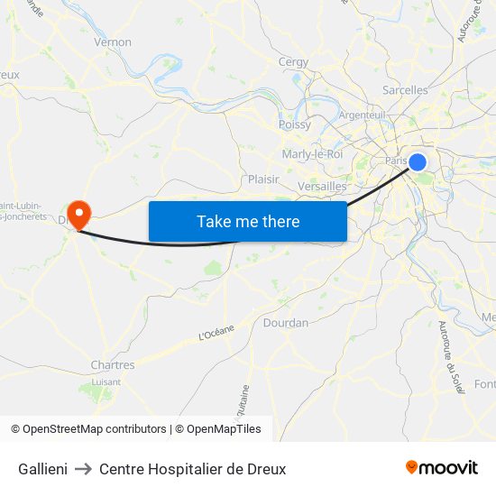 Gallieni to Centre Hospitalier de Dreux map