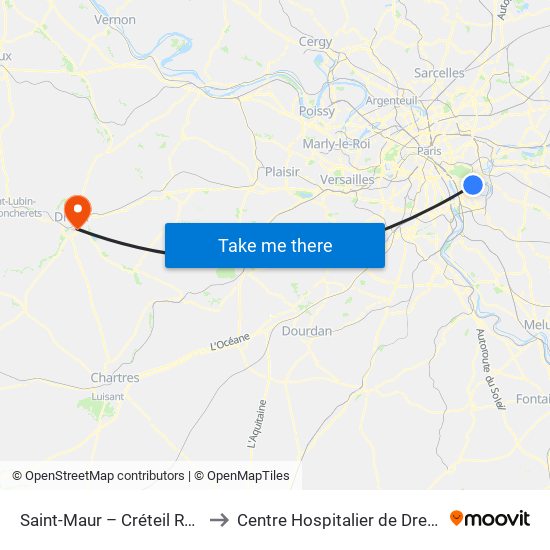 Saint-Maur – Créteil RER to Centre Hospitalier de Dreux map