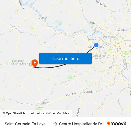 Saint-Germain-En-Laye RER to Centre Hospitalier de Dreux map