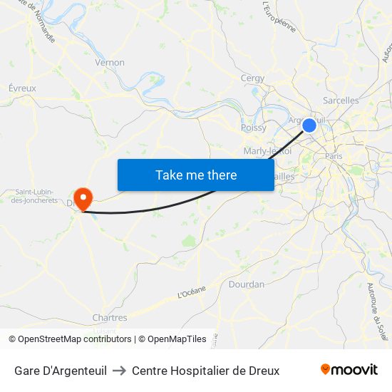 Gare D'Argenteuil to Centre Hospitalier de Dreux map