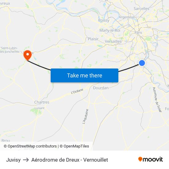 Juvisy to Aérodrome de Dreux - Vernouillet map