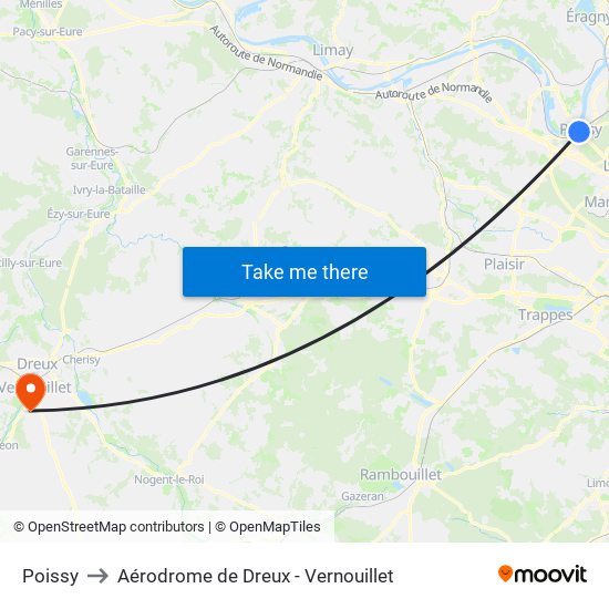 Poissy to Aérodrome de Dreux - Vernouillet map