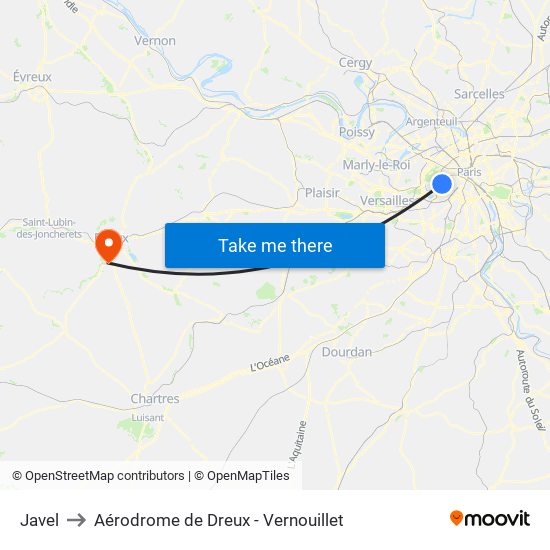 Javel to Aérodrome de Dreux - Vernouillet map
