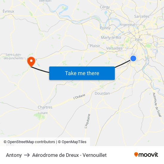 Antony to Aérodrome de Dreux - Vernouillet map