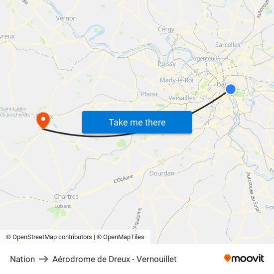 Nation to Aérodrome de Dreux - Vernouillet map
