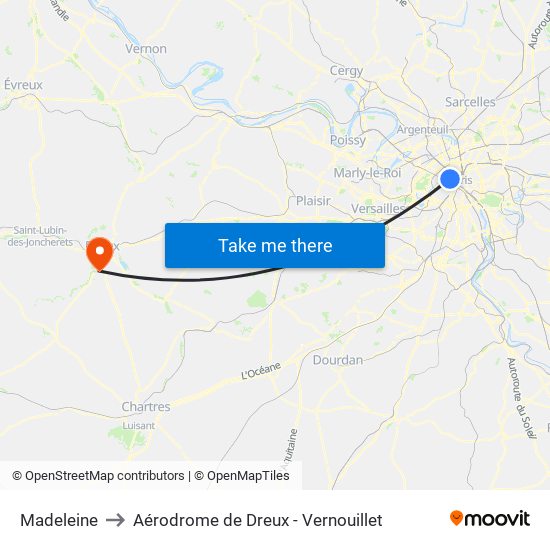 Madeleine to Aérodrome de Dreux - Vernouillet map