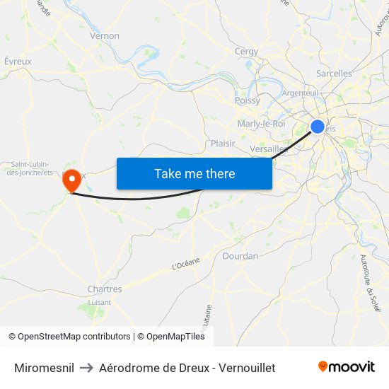 Miromesnil to Aérodrome de Dreux - Vernouillet map