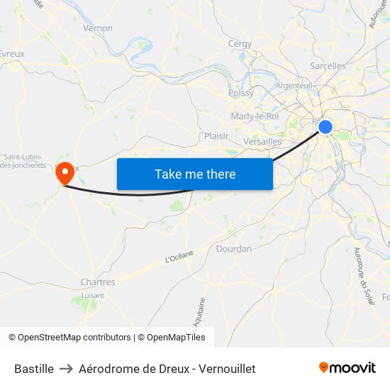 Bastille to Aérodrome de Dreux - Vernouillet map