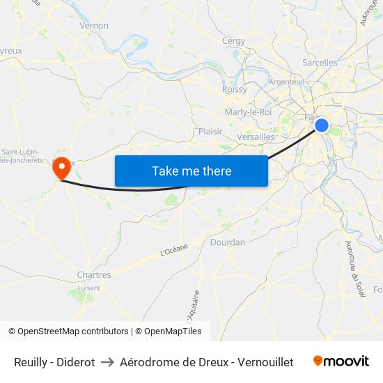 Reuilly - Diderot to Aérodrome de Dreux - Vernouillet map