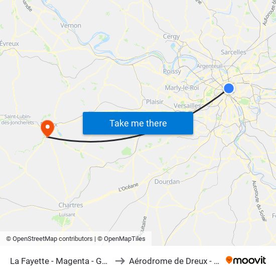La Fayette - Magenta - Gare du Nord to Aérodrome de Dreux - Vernouillet map