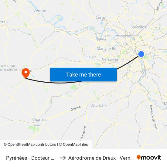 Pyrénées - Docteur Netter to Aérodrome de Dreux - Vernouillet map