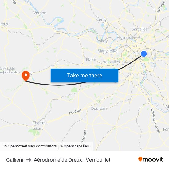 Gallieni to Aérodrome de Dreux - Vernouillet map