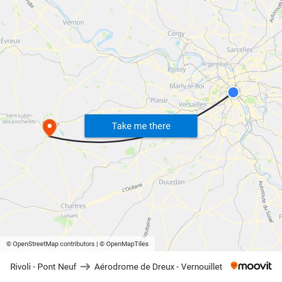 Rivoli - Pont Neuf to Aérodrome de Dreux - Vernouillet map