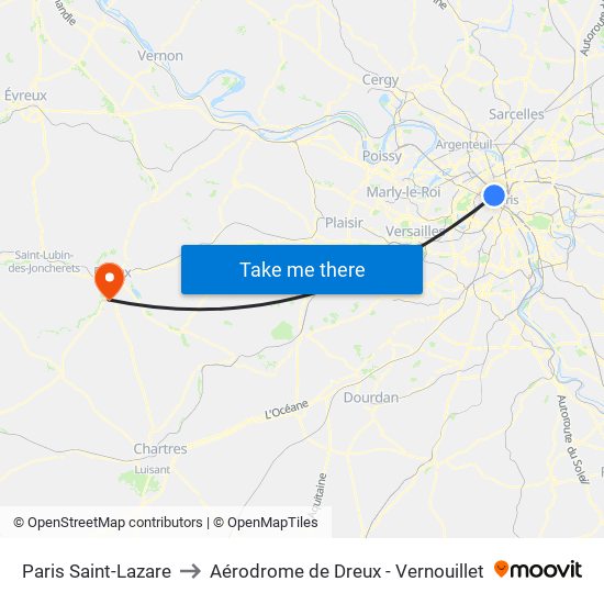 Paris Saint-Lazare to Aérodrome de Dreux - Vernouillet map