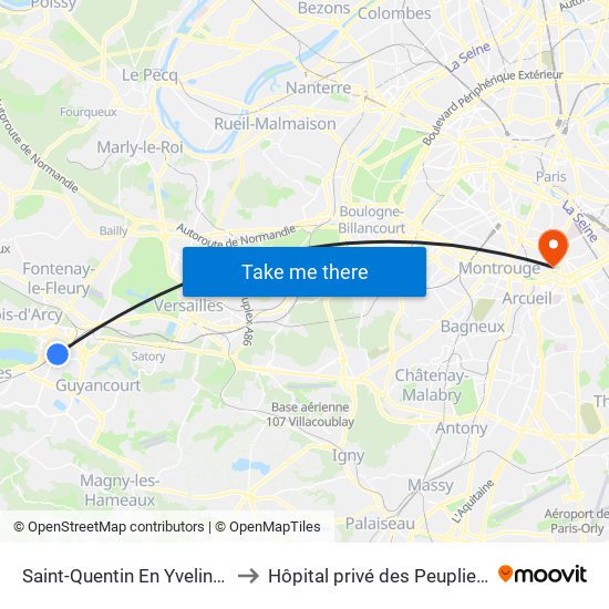 Saint-Quentin En Yvelines - Montigny-Le-Bretonneux to Hôpital privé des Peupliers - Ramsay Générale de Santé map