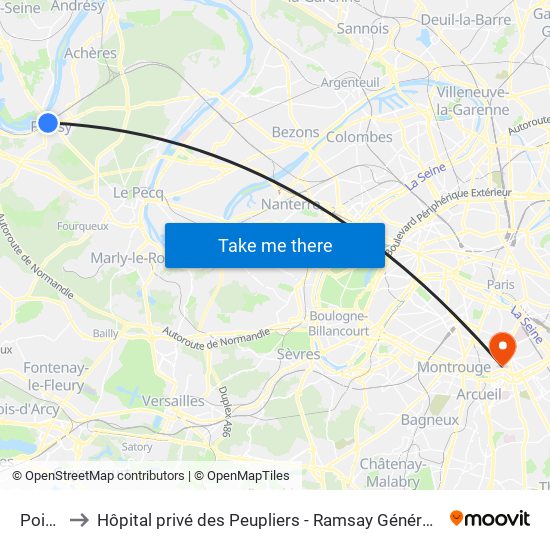 Poissy to Hôpital privé des Peupliers - Ramsay Générale de Santé map