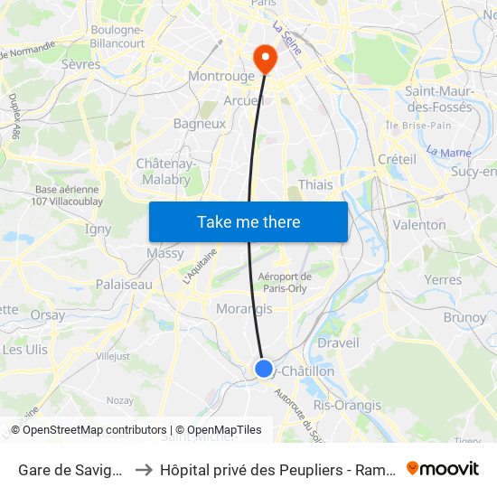 Gare de Savigny-Sur-Orge to Hôpital privé des Peupliers - Ramsay Générale de Santé map
