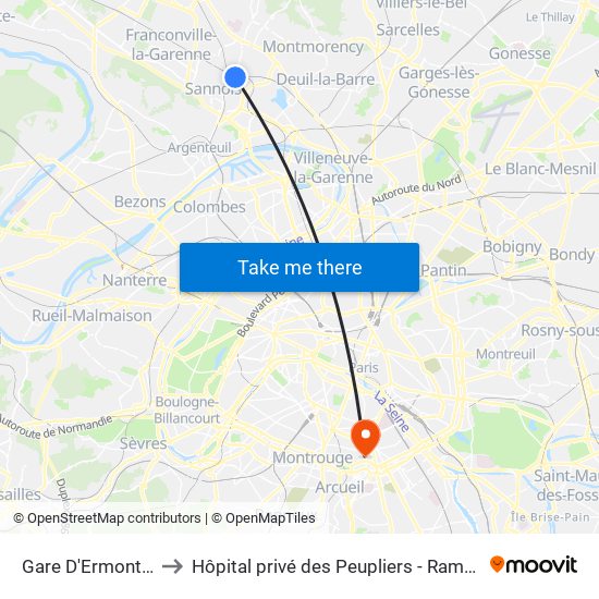 Gare D'Ermont-Eaubonne to Hôpital privé des Peupliers - Ramsay Générale de Santé map