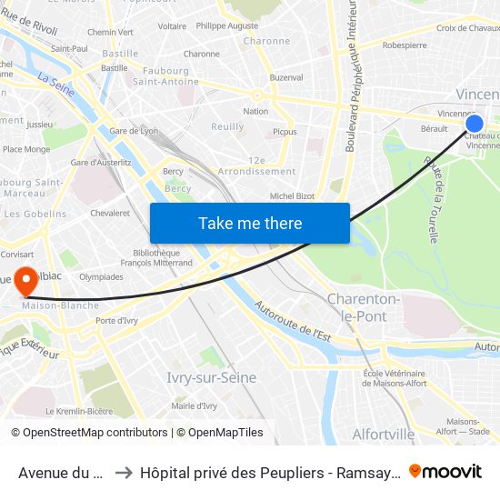 Avenue du Château to Hôpital privé des Peupliers - Ramsay Générale de Santé map