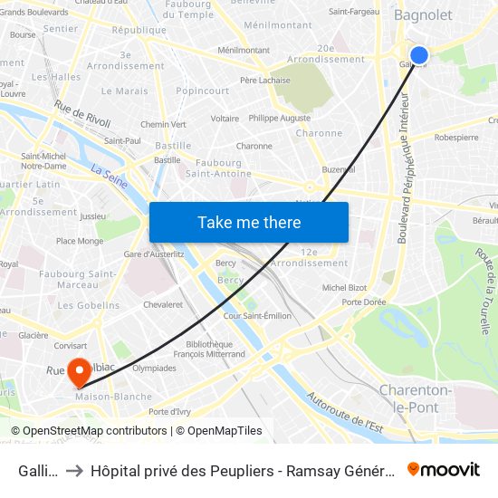 Gallieni to Hôpital privé des Peupliers - Ramsay Générale de Santé map