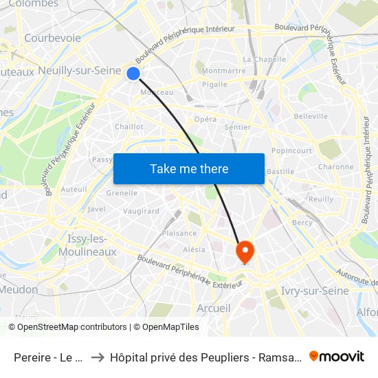 Pereire - Le Chatelier to Hôpital privé des Peupliers - Ramsay Générale de Santé map
