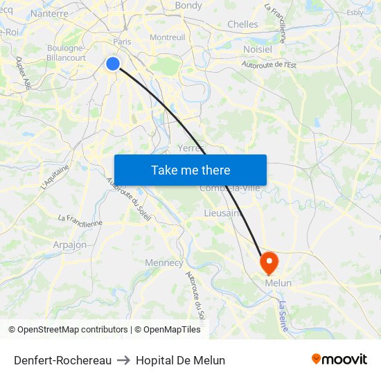 Denfert-Rochereau to Hopital De Melun map