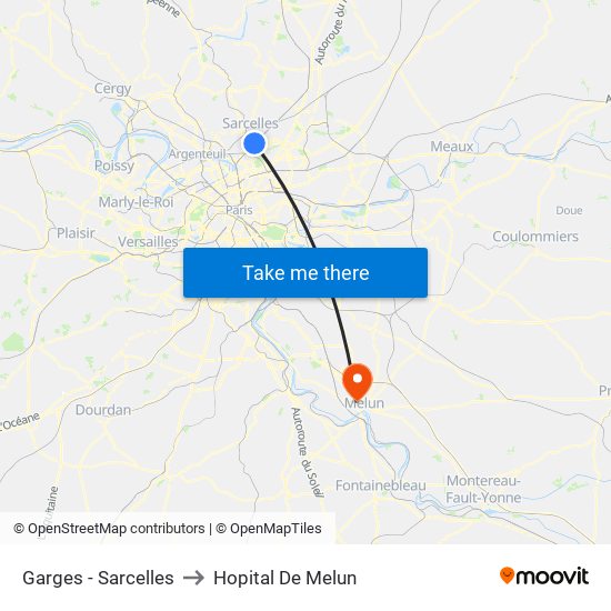Garges - Sarcelles to Hopital De Melun map