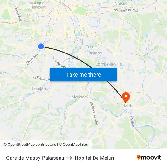 Gare de Massy-Palaiseau to Hopital De Melun map