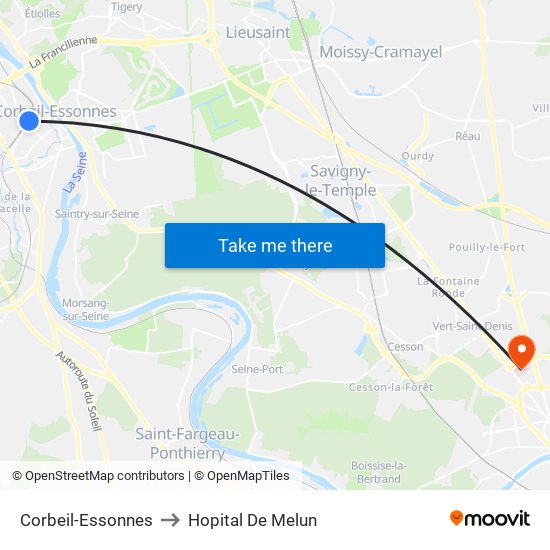 Corbeil-Essonnes to Hopital De Melun map