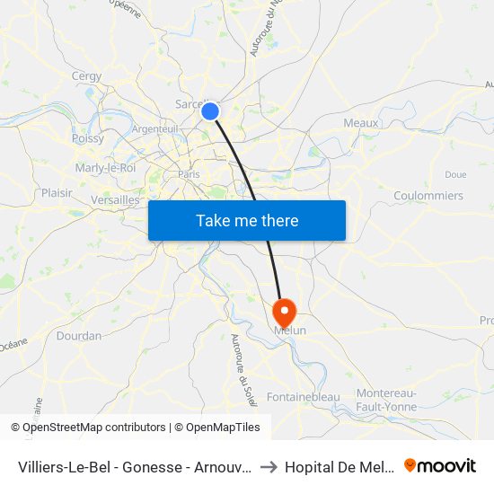 Villiers-Le-Bel - Gonesse - Arnouville to Hopital De Melun map