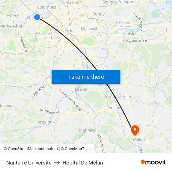Nanterre Université to Hopital De Melun map