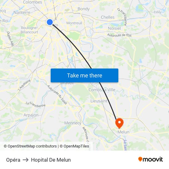 Opéra to Hopital De Melun map