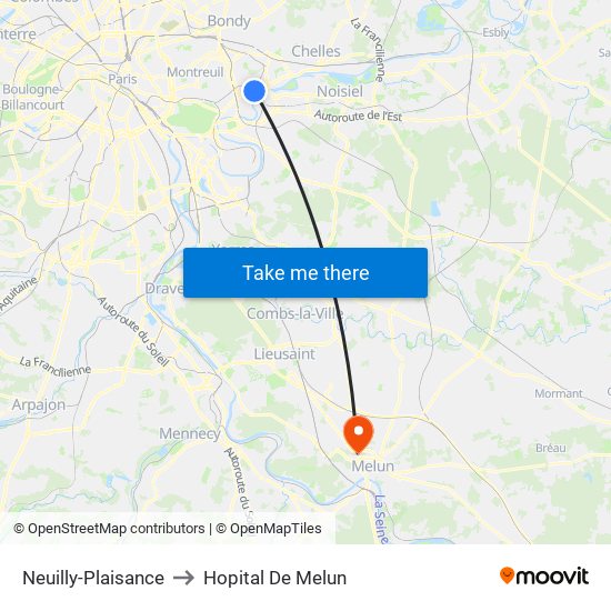 Neuilly-Plaisance to Hopital De Melun map