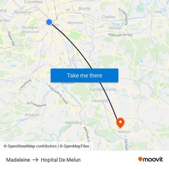 Madeleine to Hopital De Melun map