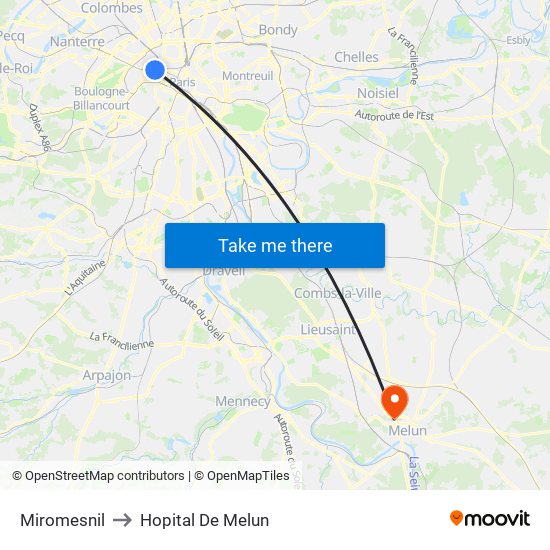 Miromesnil to Hopital De Melun map