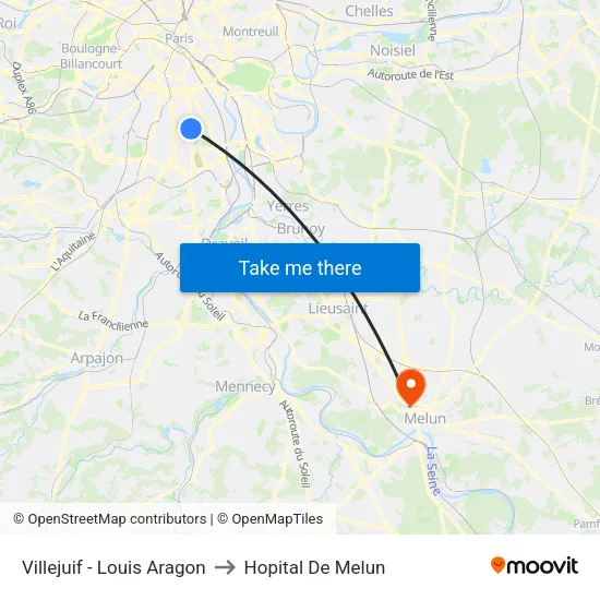 Villejuif - Louis Aragon to Hopital De Melun map