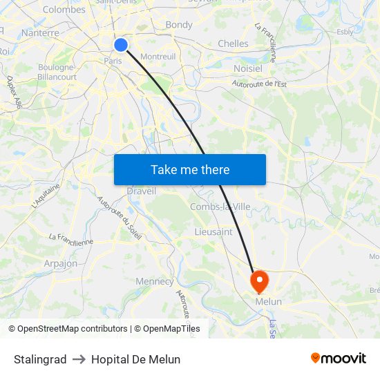 Stalingrad to Hopital De Melun map