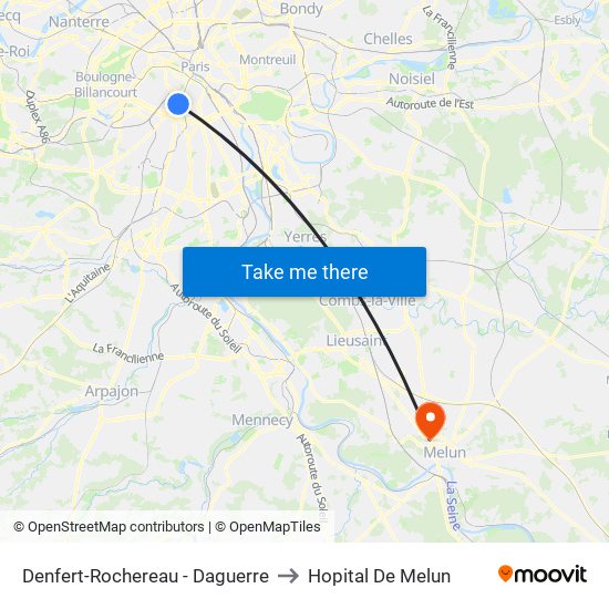 Denfert-Rochereau - Daguerre to Hopital De Melun map