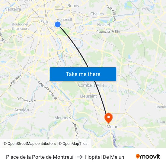 Place de la Porte de Montreuil to Hopital De Melun map