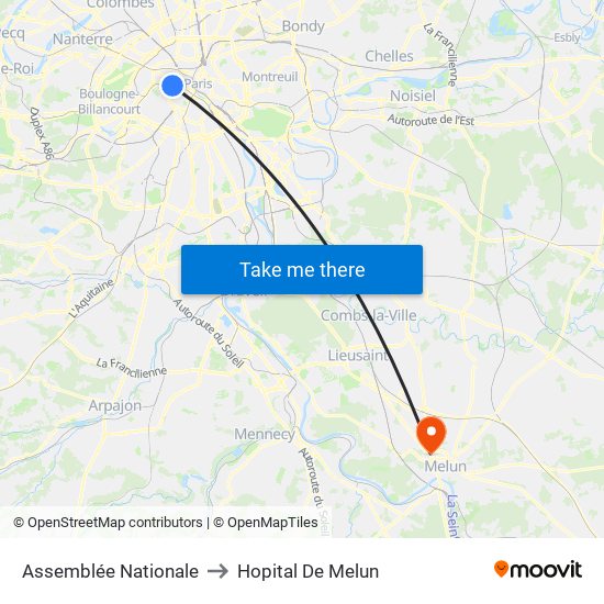 Assemblée Nationale to Hopital De Melun map